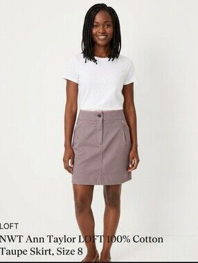 NWT Ann Taylor LOFT 100% Cotton Taupe Skirt - Size 8
